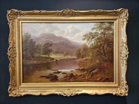 Antique Large Oil on Canvas Painting 'On the Lledr'  by William Mellor at Sturmans Antiques Paintings for sale 