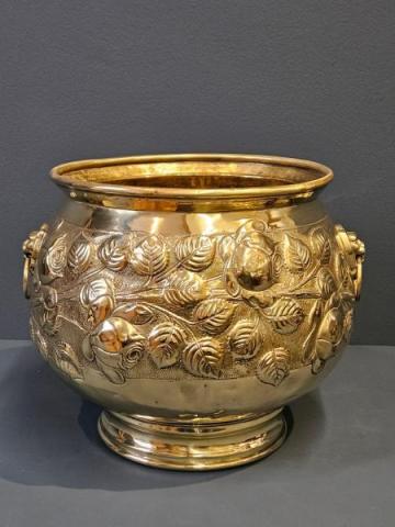 Antique Victorian Embossed Brass Planter at Sturmans Antiques metalware for sale