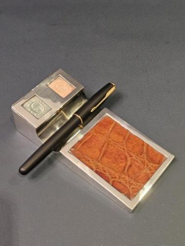 Antique Superb Silver Stamp and Pen Stand at Sturmans Antiques Silver for sale