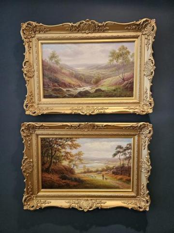 Antique Pair of Victorian Yorkshire Scene Oil Paintings by William Mellor at Sturmans Antiques paintings for sale