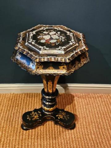 Antique Superb Victorian Japanned Work Table at Sturmans Antiques furniture for sale