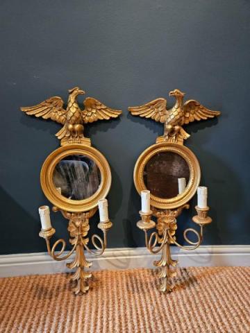 Antique Pair of Mirror Back Wall Sconces at Sturmans Antiques mirrors for sale