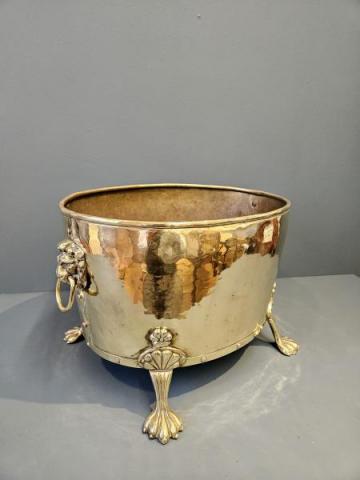 Antique Victorian Brass Log Bin or Planter at Sturmans Antiques brassware for sale