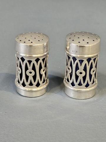 Antique Pair of Victorian Silver and Bristol Blue Peppers by Joseph Whitten of Birmingham at Sturmans Antiques silver for sale