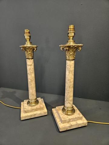 Antique Pair of Late Victorian Marble Brass Mounted Table Lamps at Sturmans Antiques lighting for sale