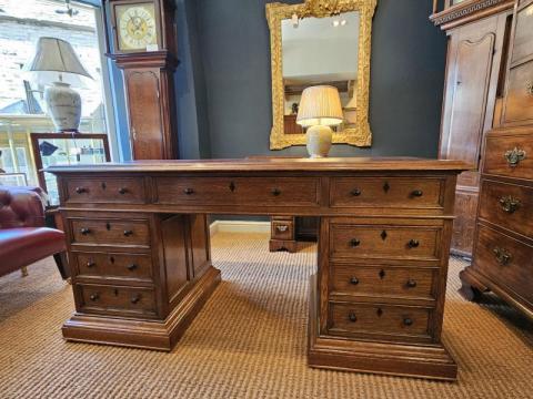 Antique Superb Late Victorian Oak Pedestal Desk by J P White at Sturmans Antiqued furniture for sale