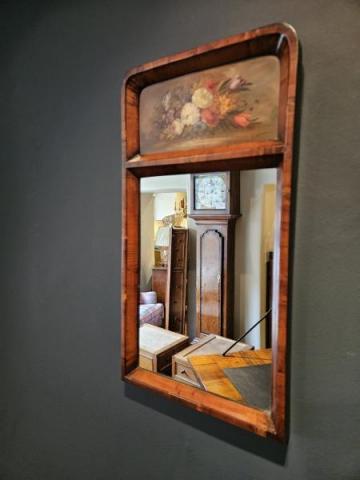 Antique Late Victorian Yew Wood Mirror with Painted Panel at Sturmans Antiques mirror for sale