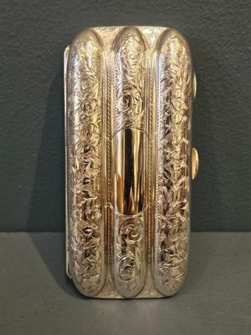 Antique Superb Engraved Chester Silver 5 oz Cigar Case by William Aitken at Sturmans Antiques silver for sale