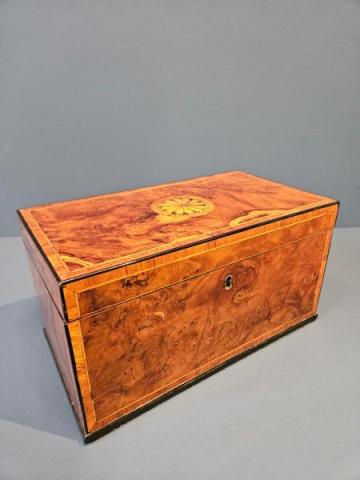 Antique George III Walnut Inlaid Tea Caddy at Sturmans Antiques boxes for sale