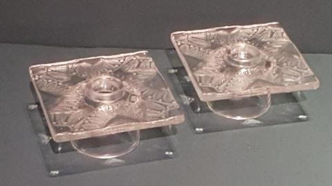 Pair of Lalique Chantily Pattern Candlesticks at Sturmans Antiques
