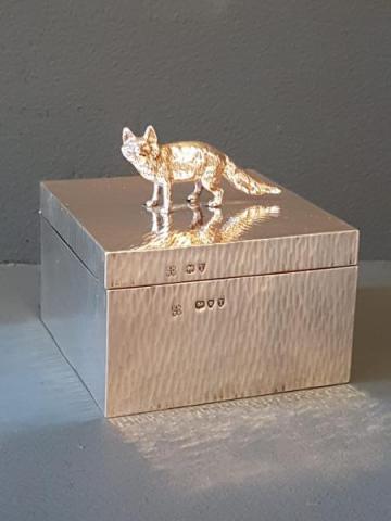 Antique Victorian Silver Fox Planished Silver Table Box by Richard Hodd & Sons of London at Sturmans Antiques silver for sale