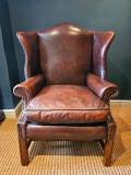 Antique 1920's Wing Back Brown Leather Arm Chair at Sturmans Antiques chair for sale