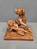Antique Bronze Figure of Dog and Child at Sturmans Antiques art for sale